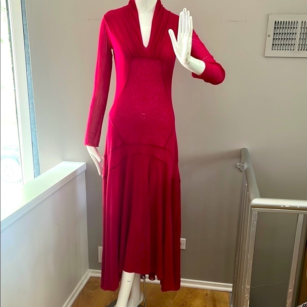 Fuzzi Sz M Raspberry Dog le Mesh Pink Long and Long Sleeve Dress